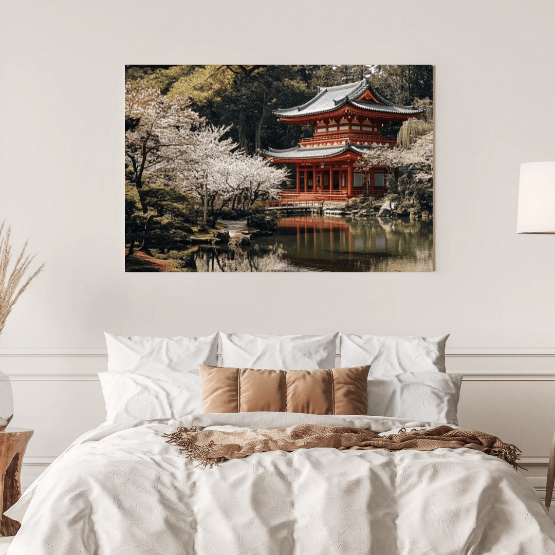 Cherry Blossom Temple - Japanese Wall Art - Aestheticanvas