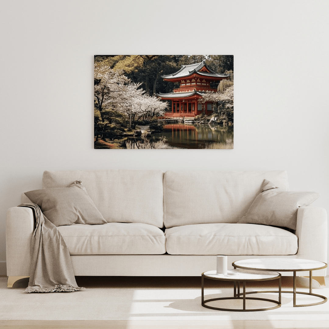 Cherry Blossom Temple - Japanese Wall Art - Aestheticanvas