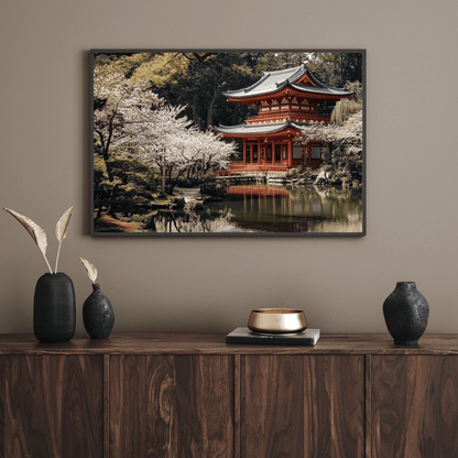 Cherry Blossom Temple - Japanese Wall Art - Aestheticanvas