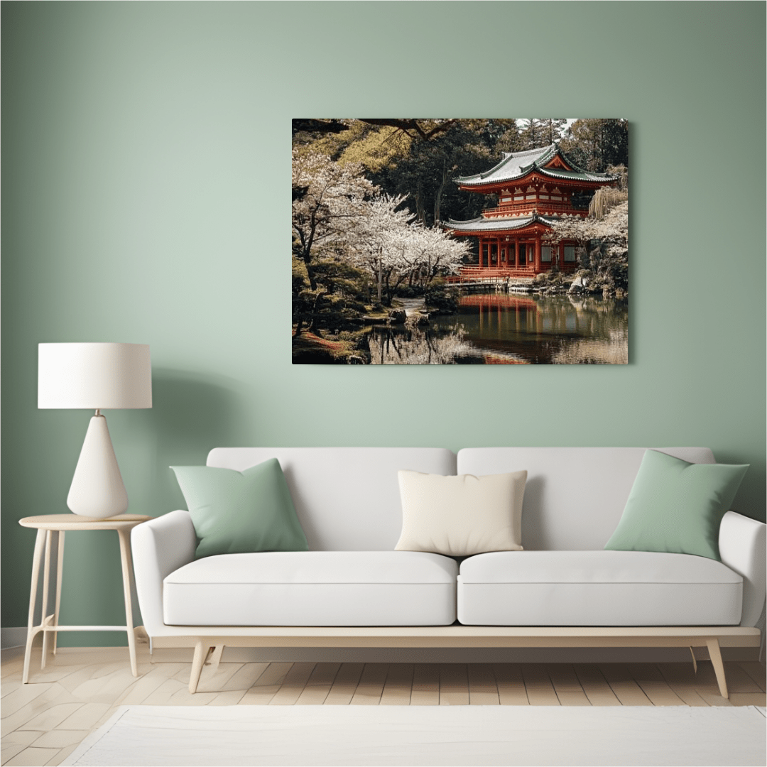 Cherry Blossom Temple - Japanese Wall Art - Aestheticanvas