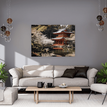 Cherry Blossom Temple - Japanese Wall Art - Aestheticanvas