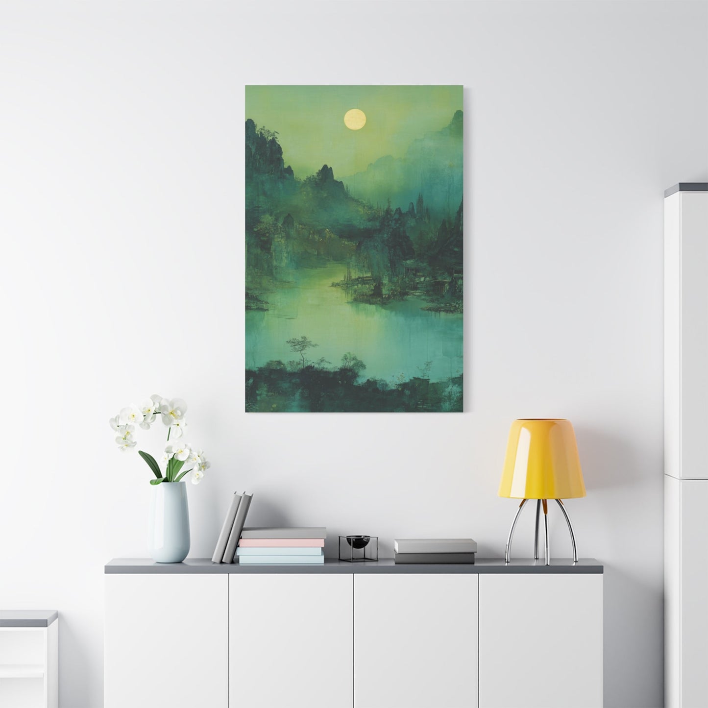 Chinese Moonlit Mountains - Landscape Wall Art - Aestheticanvas