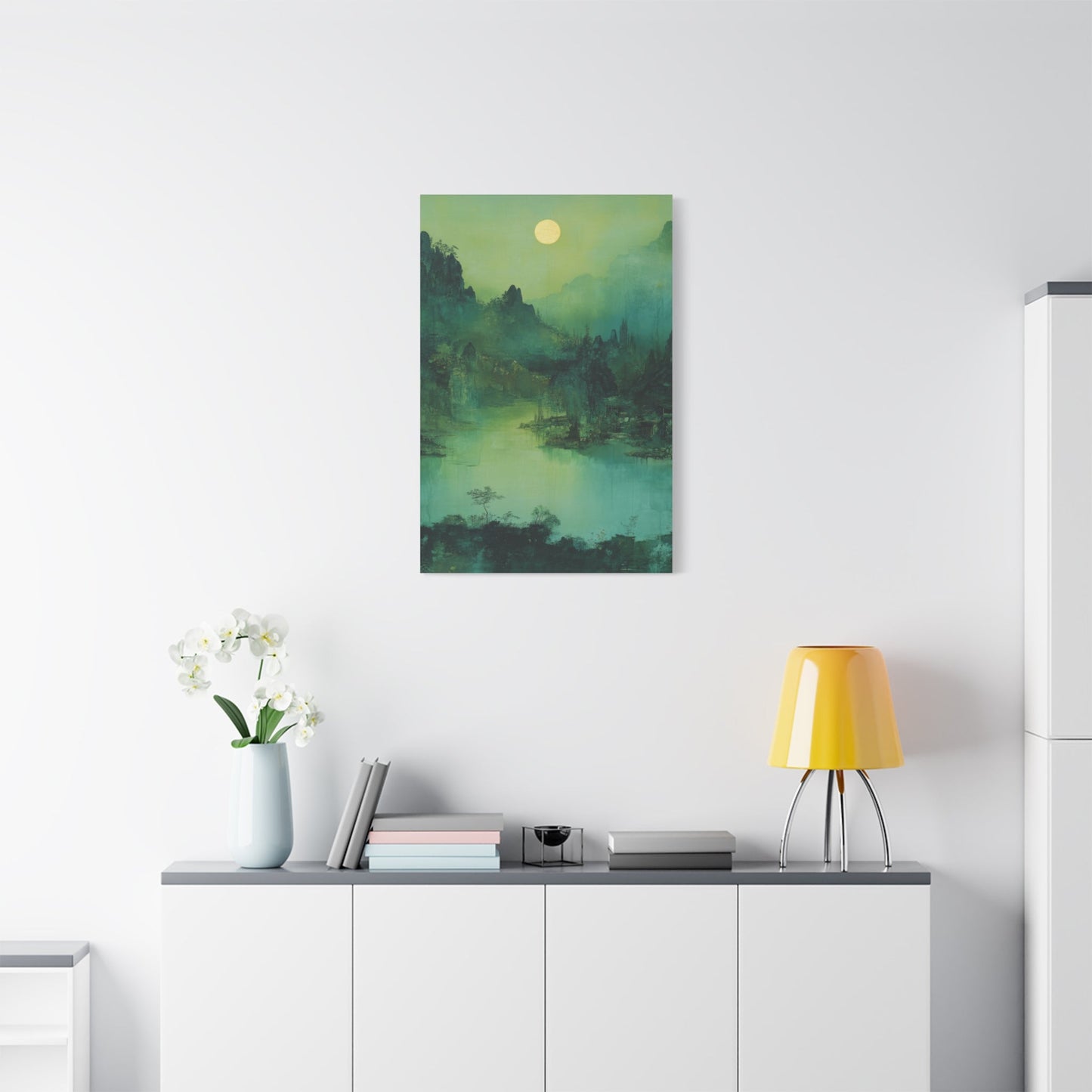 Chinese Moonlit Mountains - Landscape Wall Art - Aestheticanvas