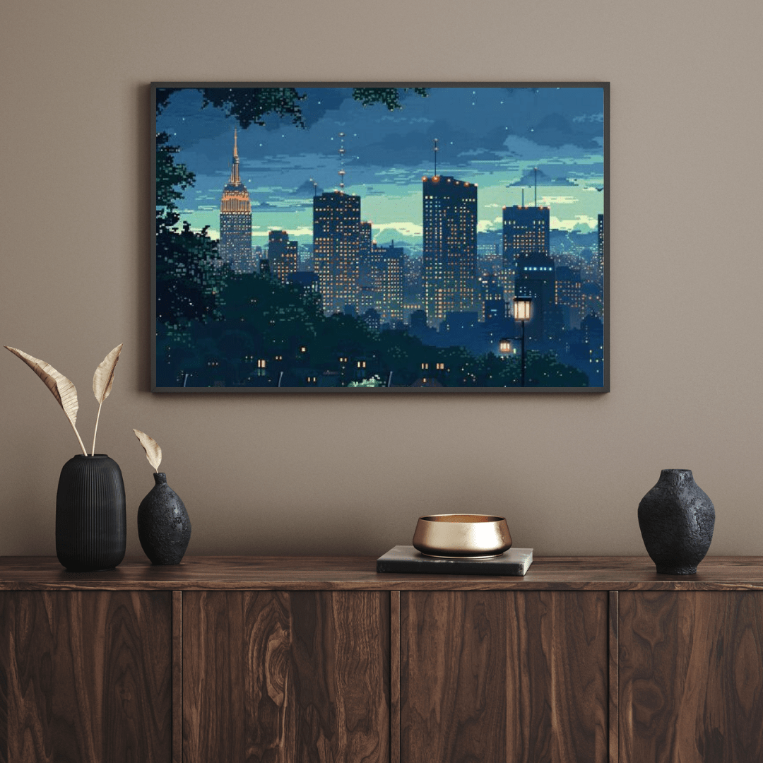 Cityscape Gaming Serenity - Pixel Art Wall Art - Aestheticanvas