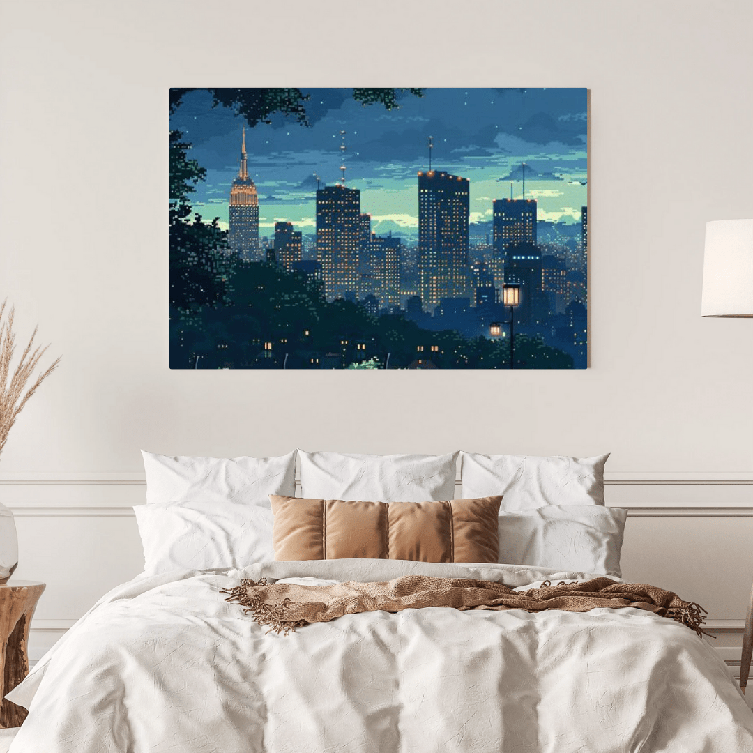 Cityscape Gaming Serenity - Pixel Art Wall Art - Aestheticanvas