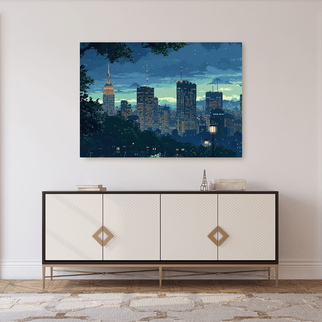 Cityscape Gaming Serenity - Pixel Art Wall Art - Aestheticanvas