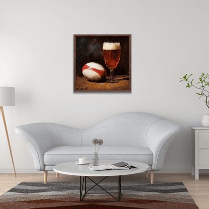 Classic Rugby Ball and Beer Glass Still Life - Sports Wall Art - Aestheticanvas