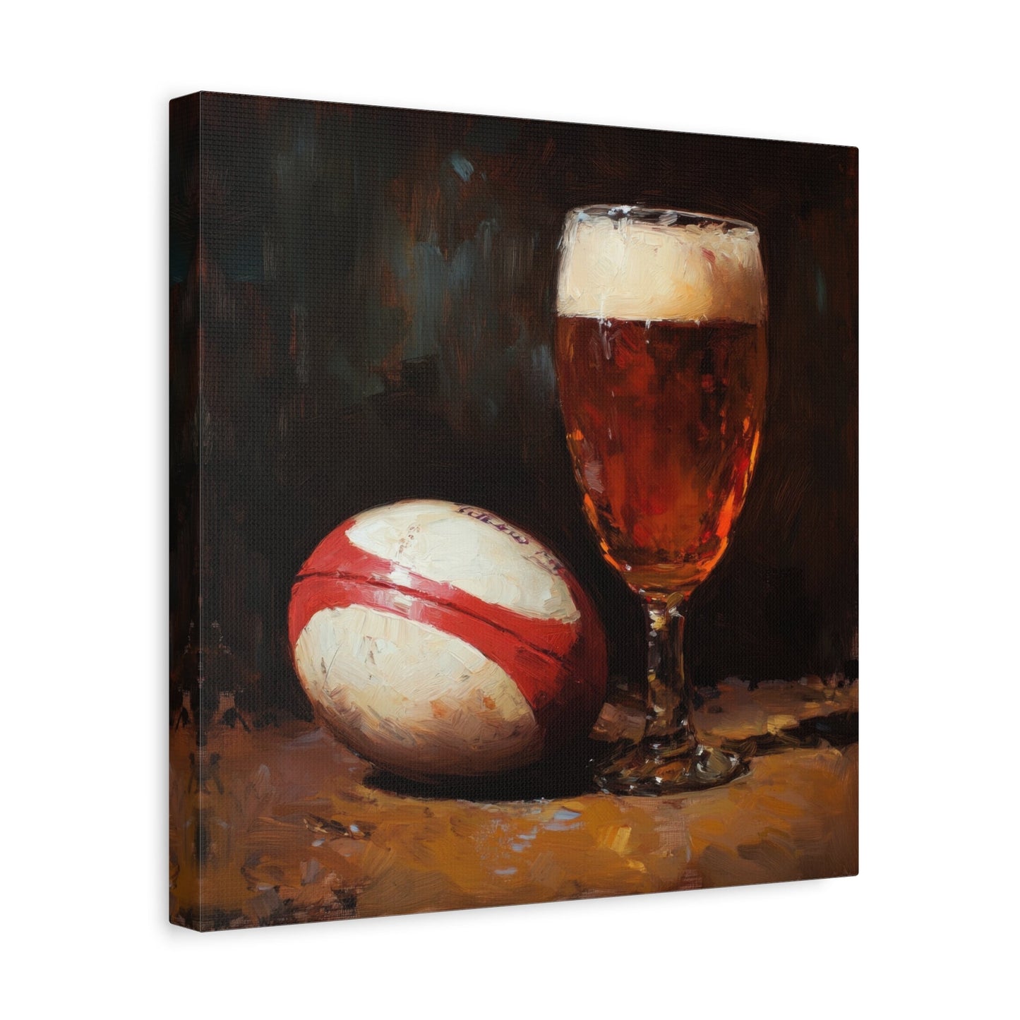 Classic Rugby Ball and Beer Glass Still Life - Sports Wall Art - Aestheticanvas