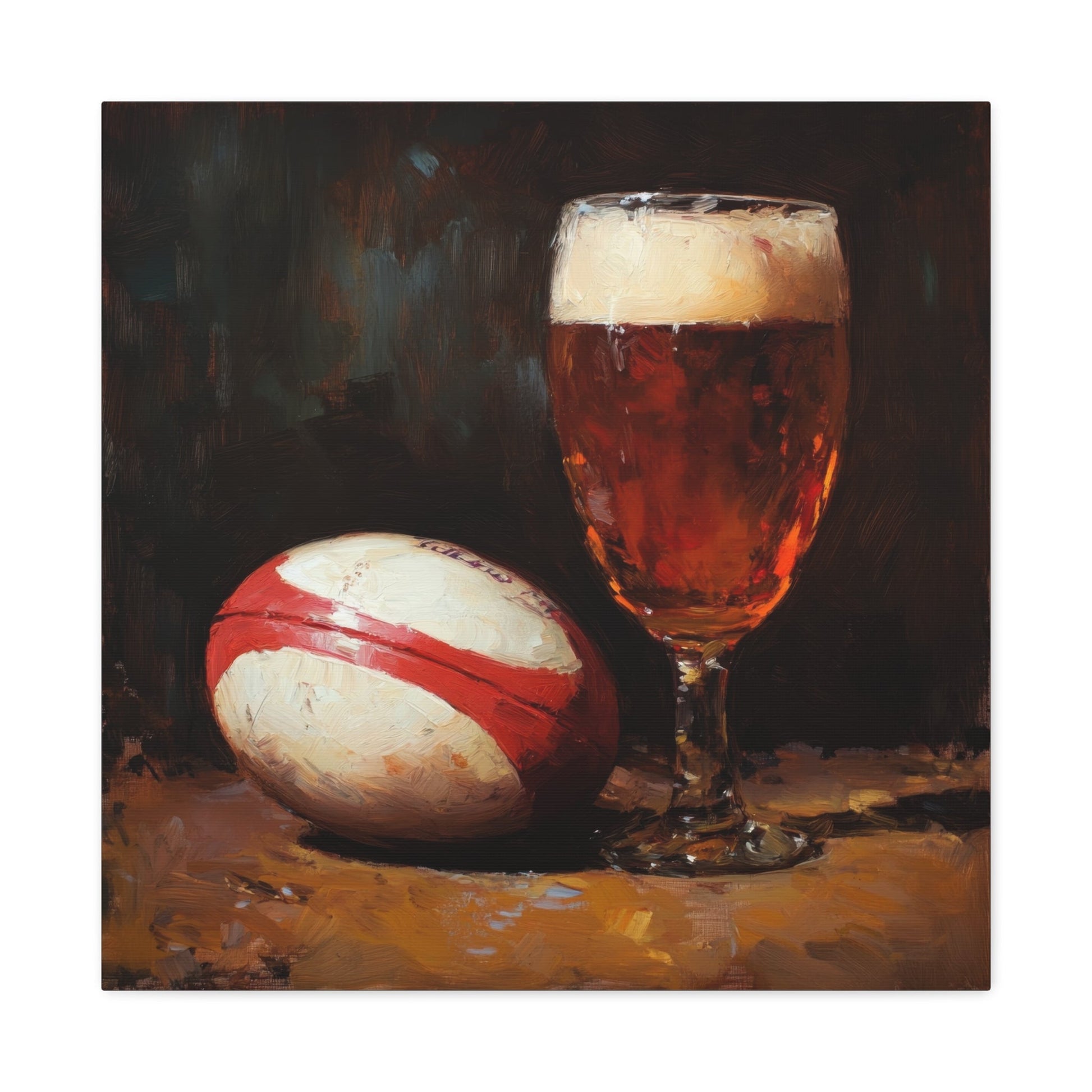 Classic Rugby Ball and Beer Glass Still Life - Sports Wall Art - Aestheticanvas