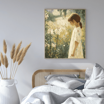 Contemplative Girl in Blooming Garden - Portrait Wall Art - Aestheticanvas