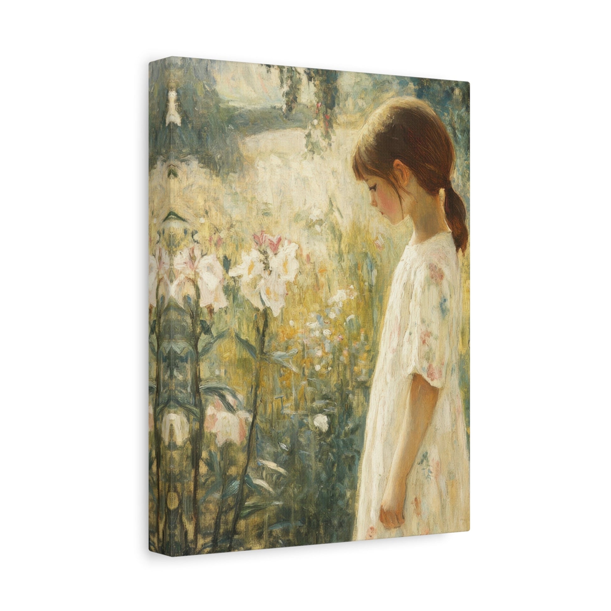 Contemplative Girl in Blooming Garden - Portrait Wall Art - Aestheticanvas