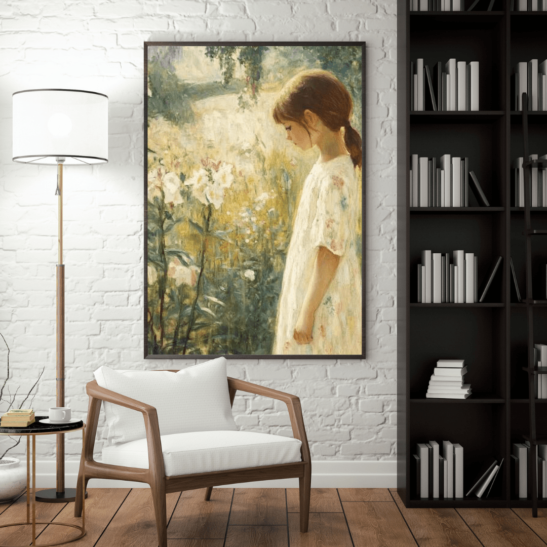 Contemplative Girl in Blooming Garden - Portrait Wall Art - Aestheticanvas