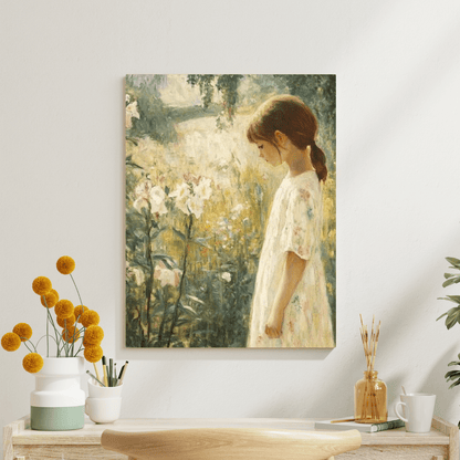 Contemplative Girl in Blooming Garden - Portrait Wall Art - Aestheticanvas