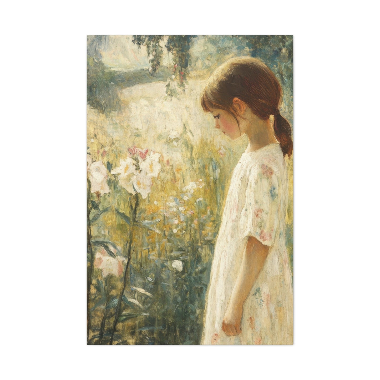 Contemplative Girl in Blooming Garden - Portrait Wall Art - Aestheticanvas