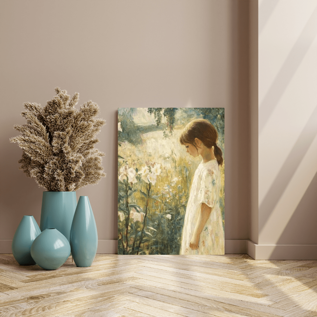 Contemplative Girl in Blooming Garden - Portrait Wall Art - Aestheticanvas