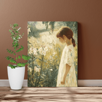 Contemplative Girl in Blooming Garden - Portrait Wall Art - Aestheticanvas