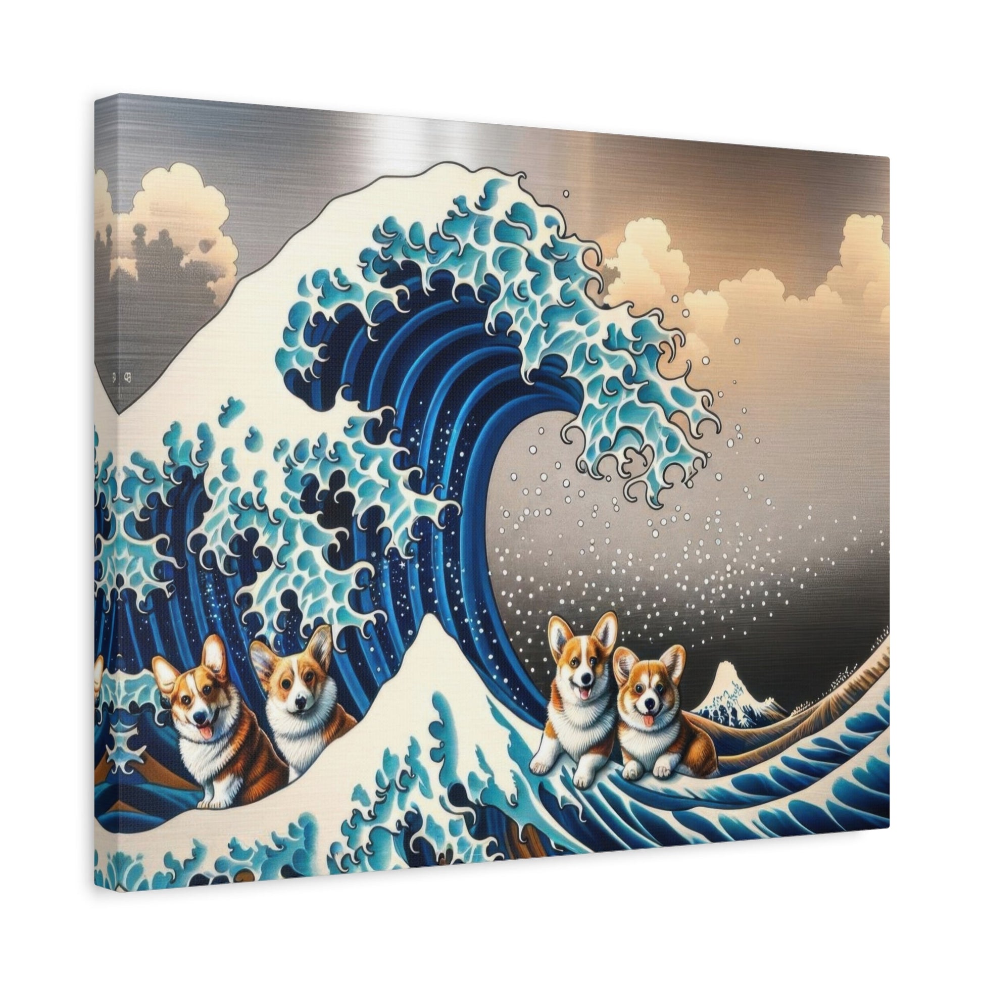 Corgis Conquer Kanagawa Waves - Dog Wall Art - Aestheticanvas