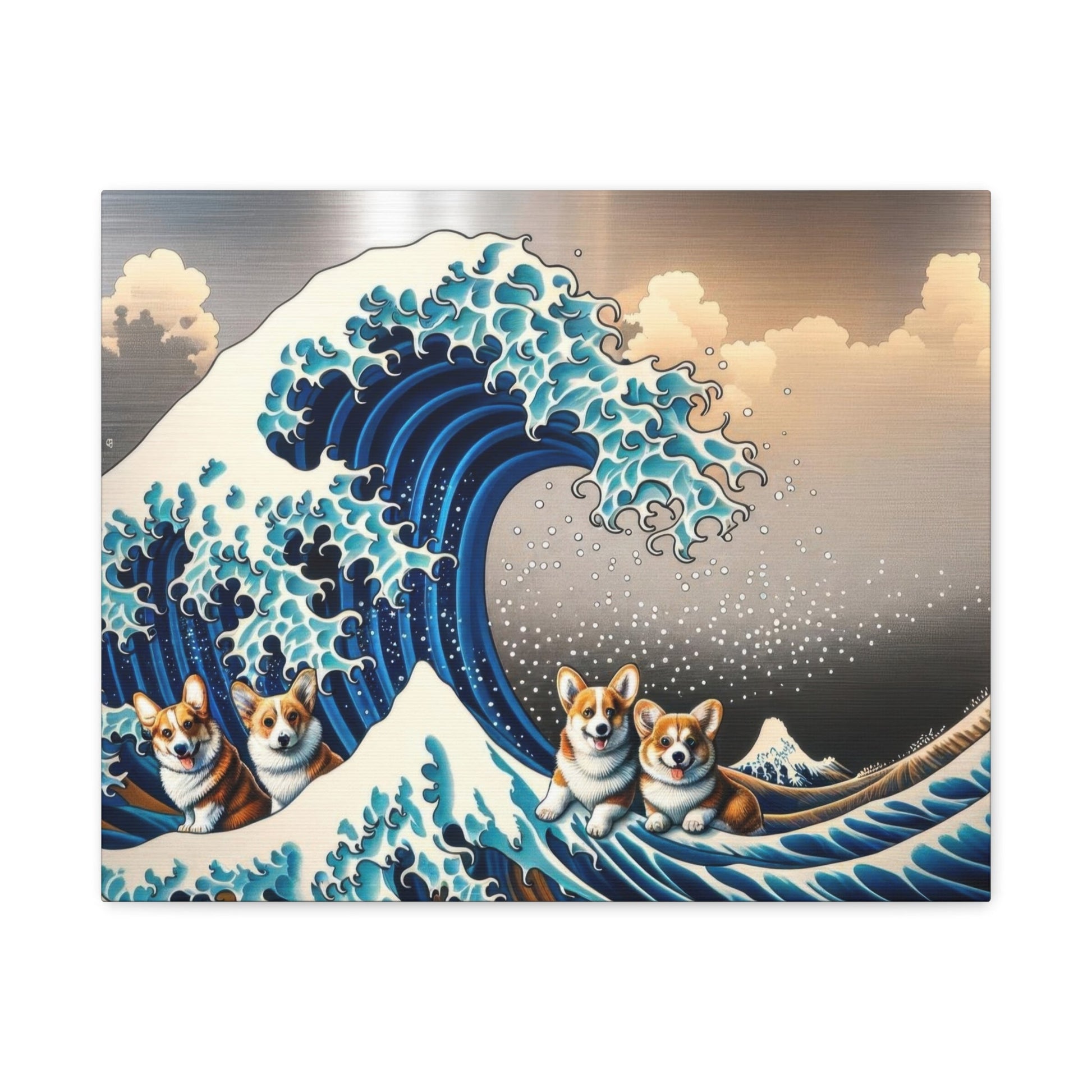 Corgis Conquer Kanagawa Waves - Dog Wall Art - Aestheticanvas