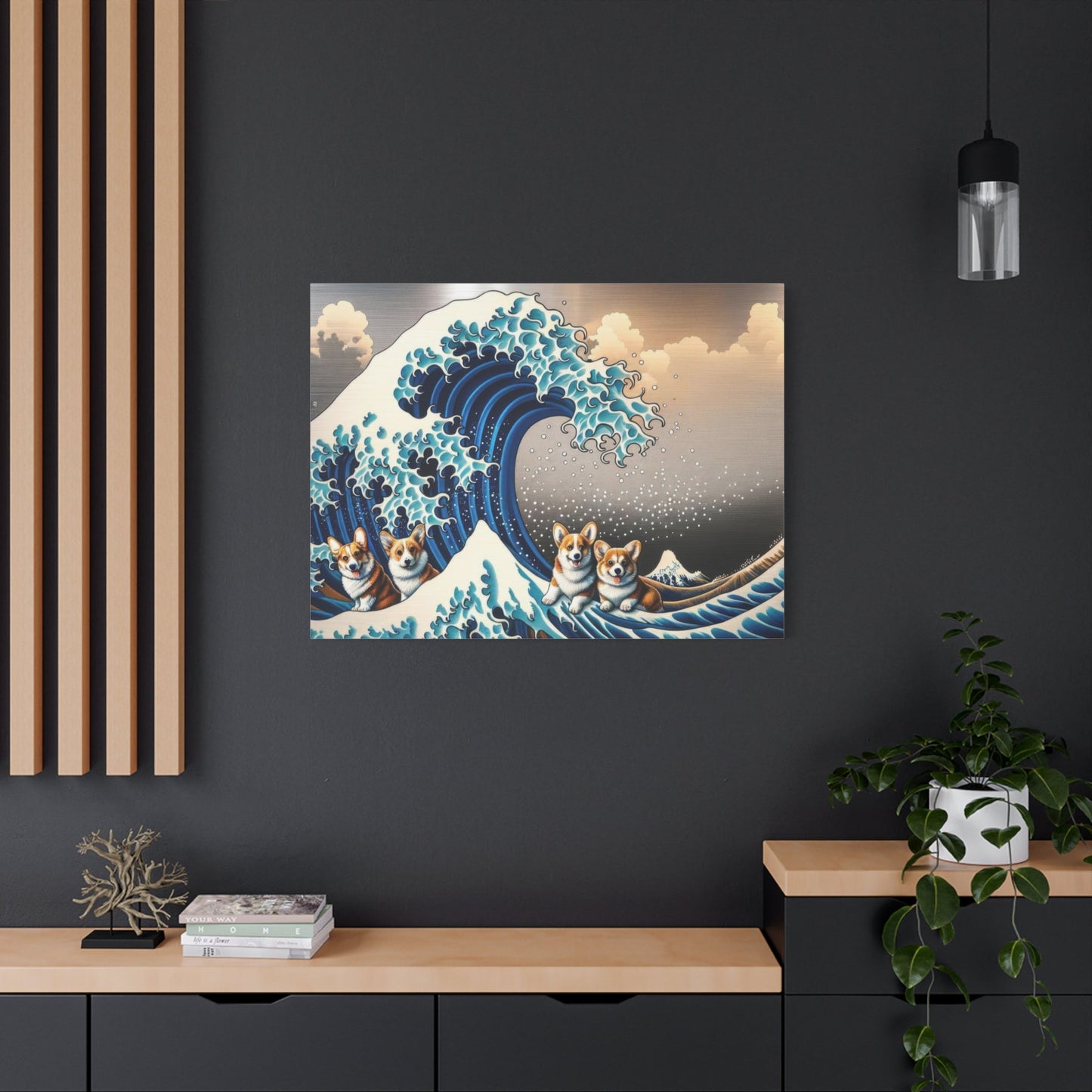 Corgis Conquer Kanagawa Waves - Dog Wall Art - Aestheticanvas