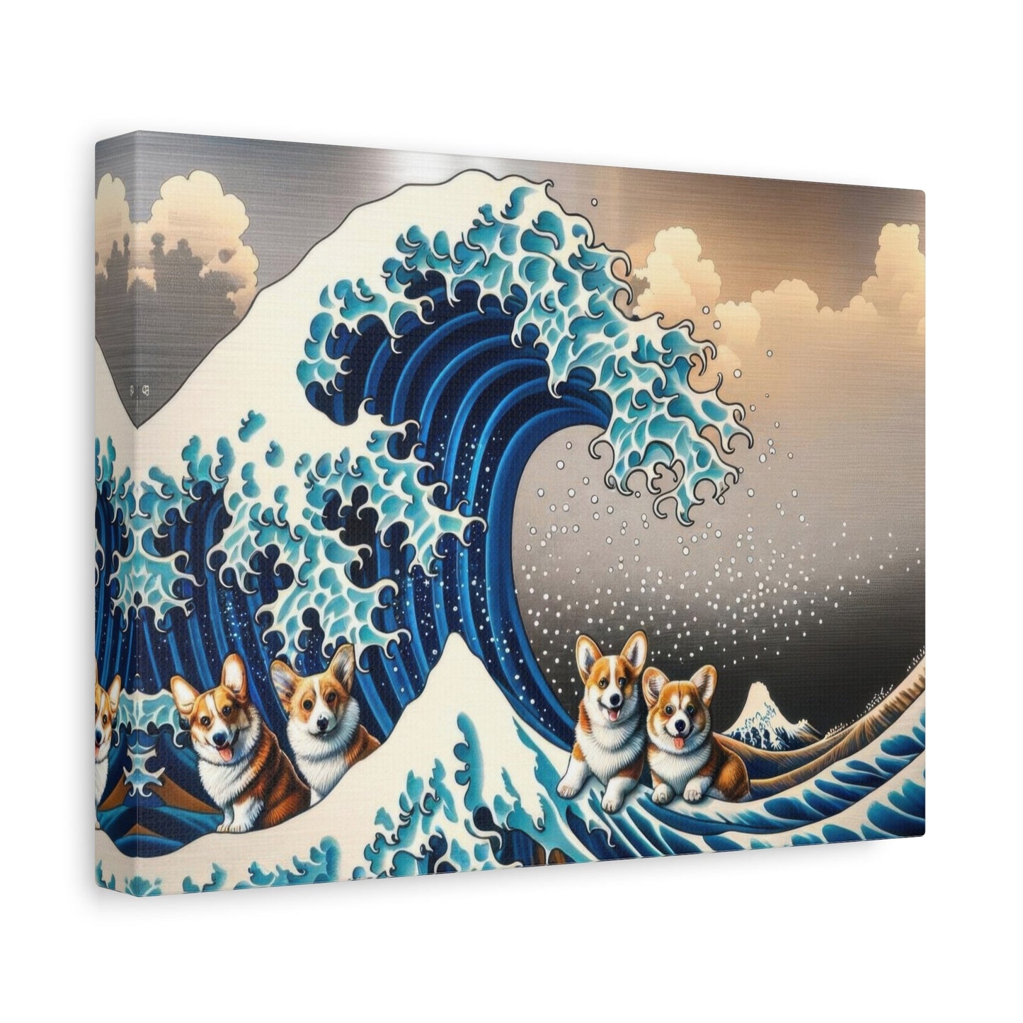 Corgis Conquer Kanagawa Waves - Dog Wall Art - Aestheticanvas