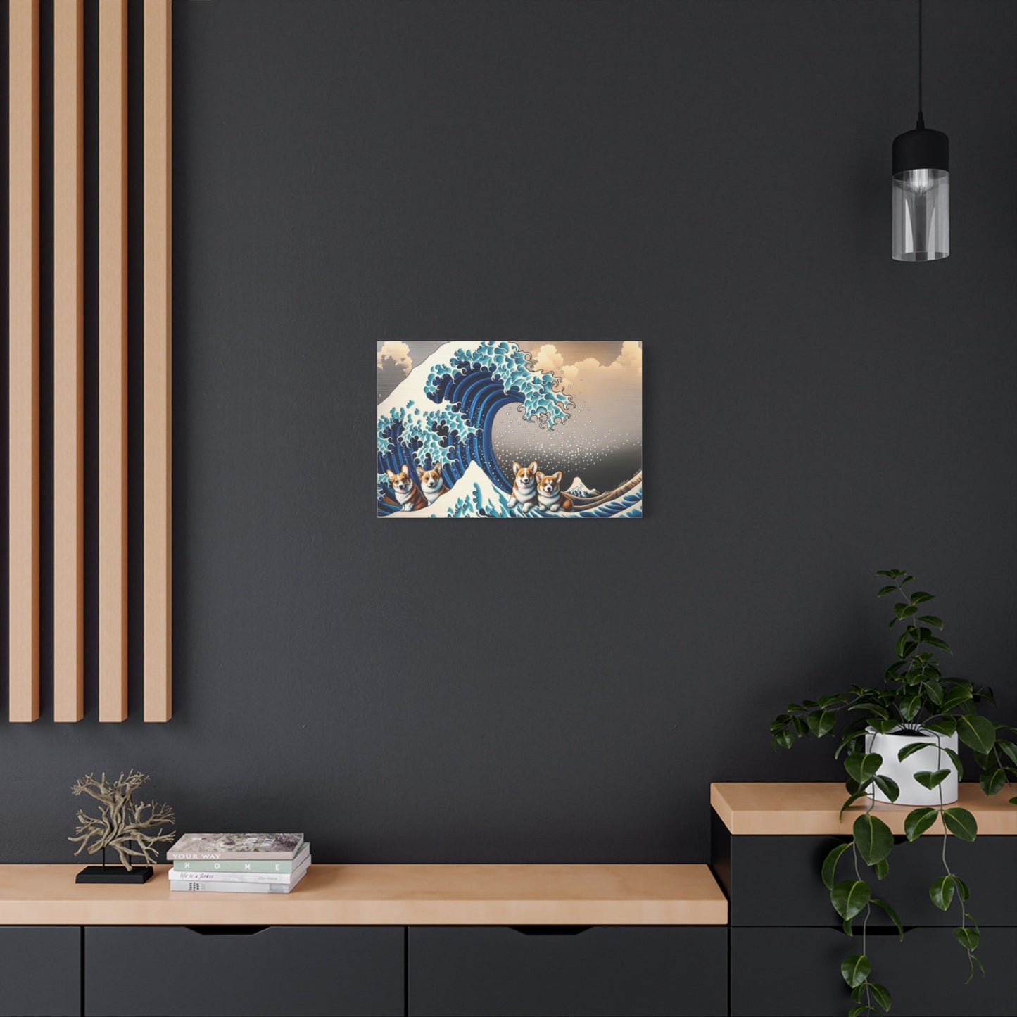 Corgis Conquer Kanagawa Waves - Dog Wall Art - Aestheticanvas