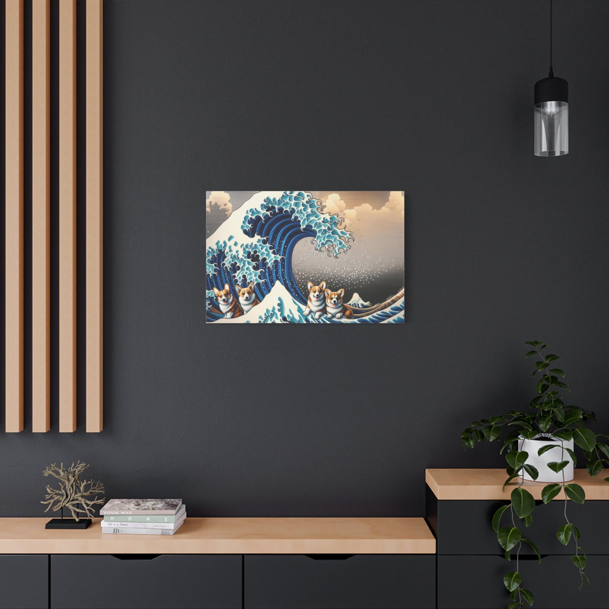 Corgis Conquer Kanagawa Waves - Dog Wall Art - Aestheticanvas