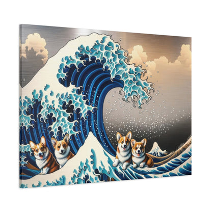 Corgis Conquer Kanagawa Waves - Dog Wall Art - Aestheticanvas