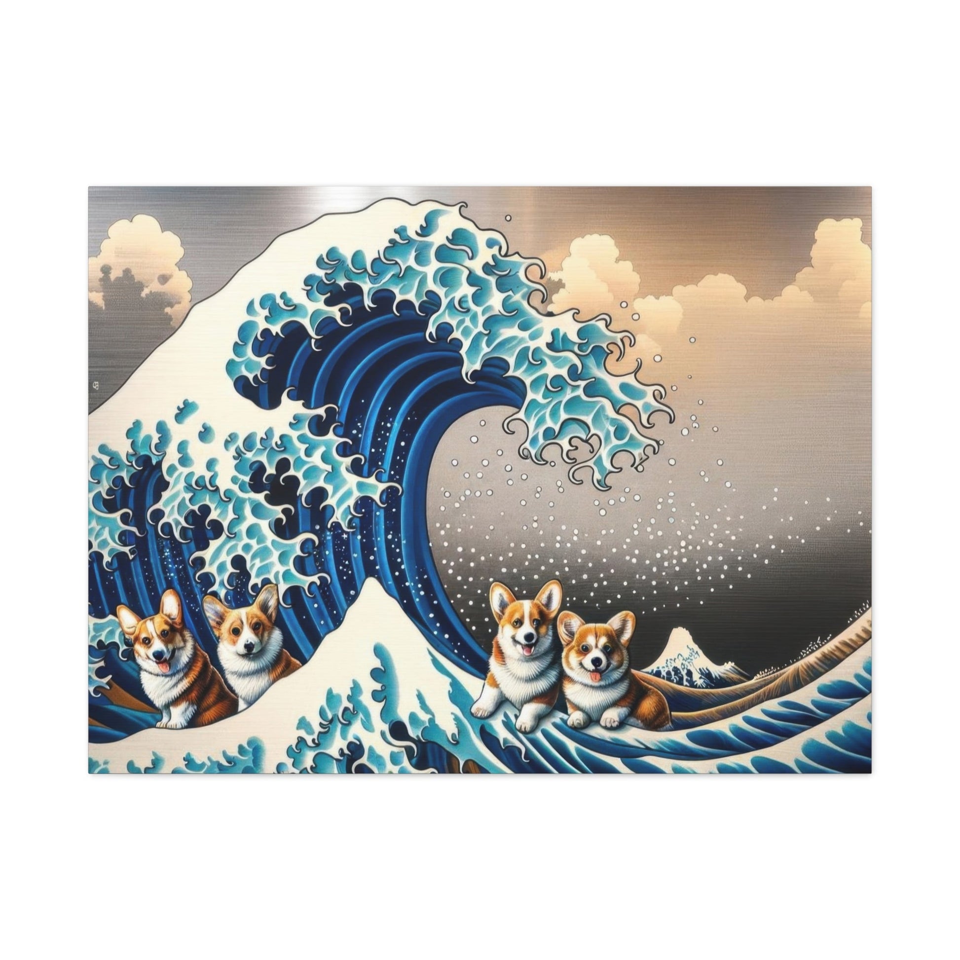 Corgis Conquer Kanagawa Waves - Dog Wall Art - Aestheticanvas