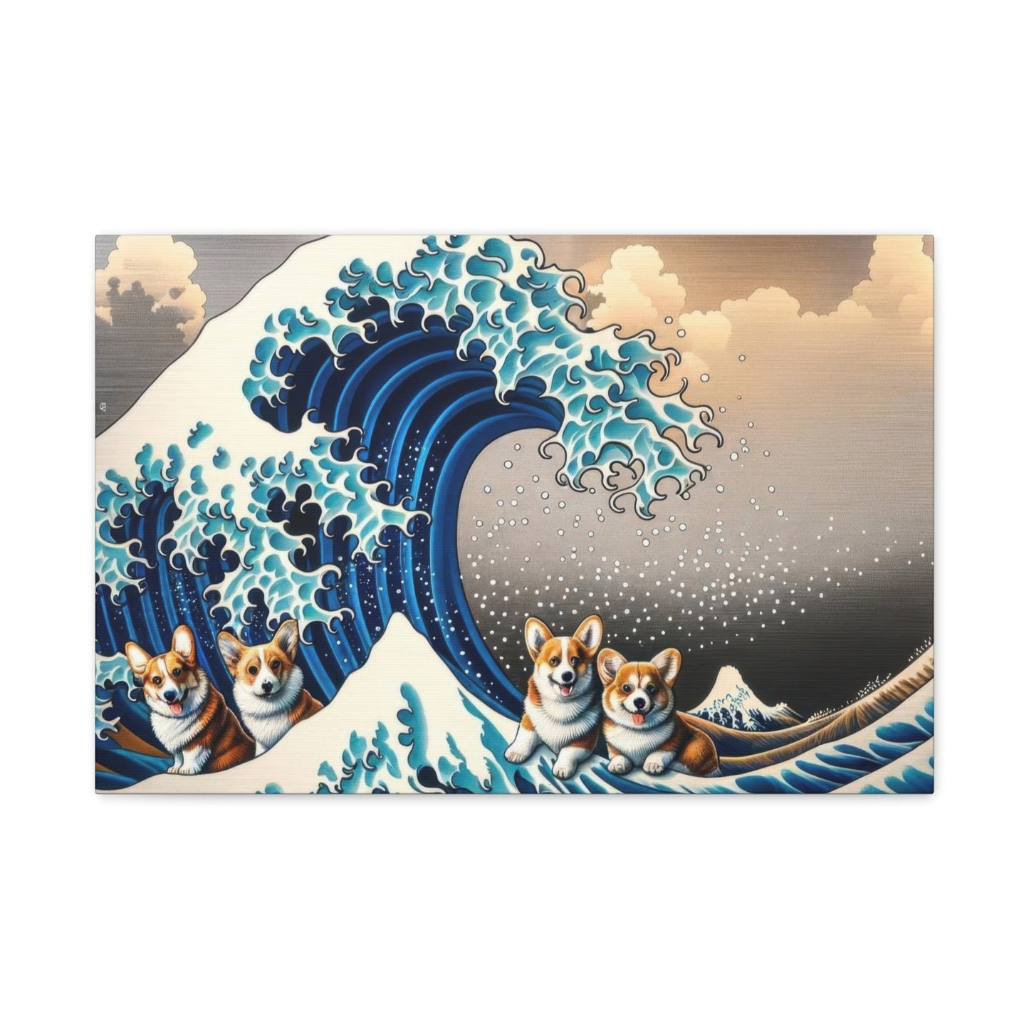 Corgis Conquer Kanagawa Waves - Dog Wall Art - Aestheticanvas