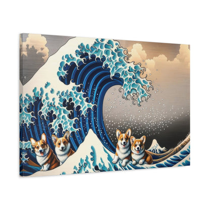 Corgis Conquer Kanagawa Waves - Dog Wall Art - Aestheticanvas