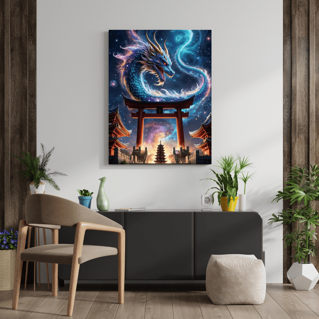 Cosmic Dragon & Temple - Wall Art - Aestheticanvas