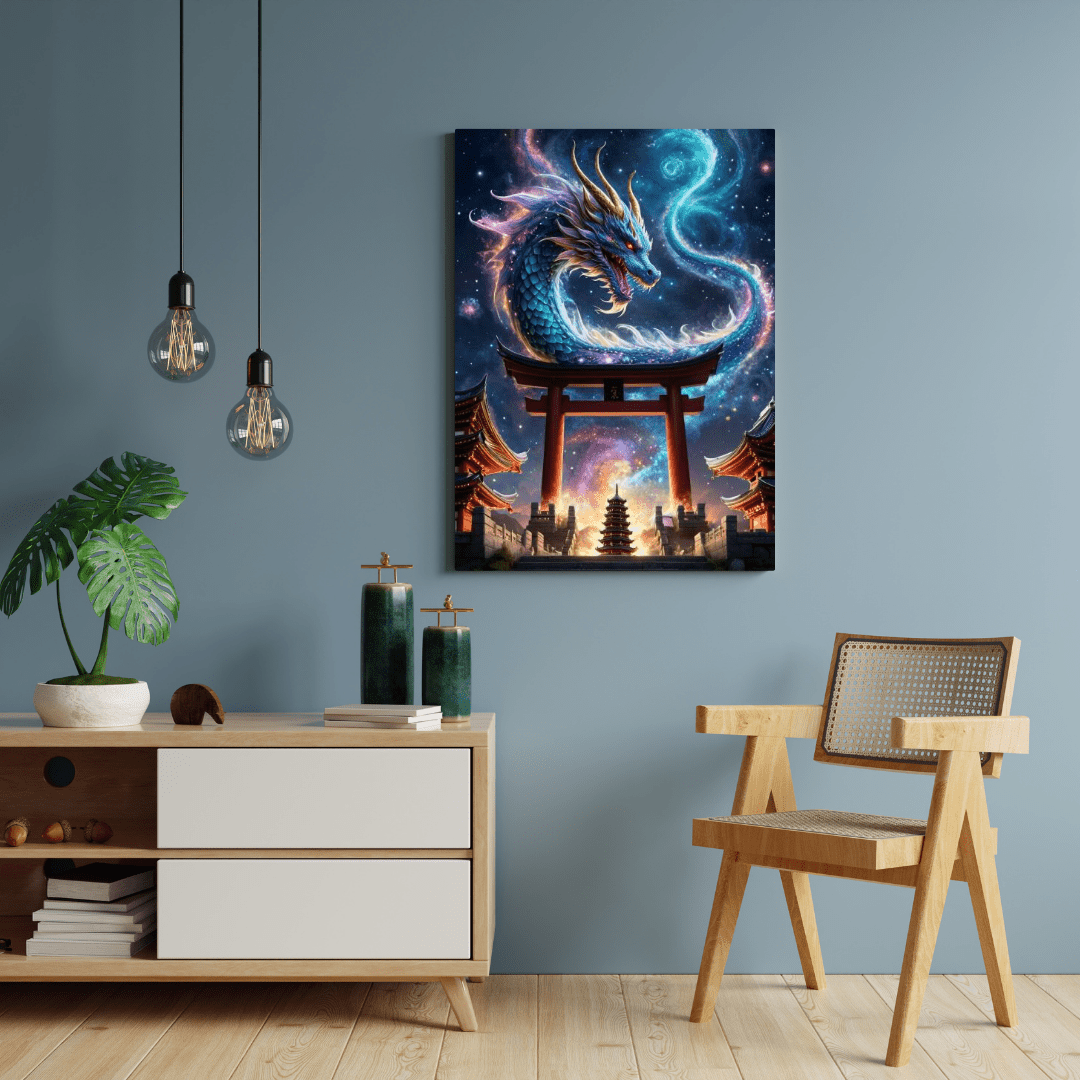 Cosmic Dragon & Temple - Wall Art - Aestheticanvas