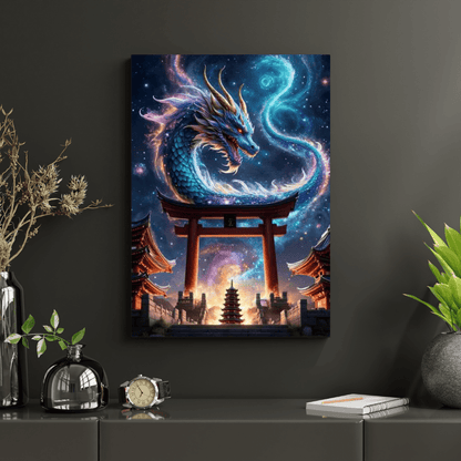 Cosmic Dragon & Temple - Wall Art - Aestheticanvas