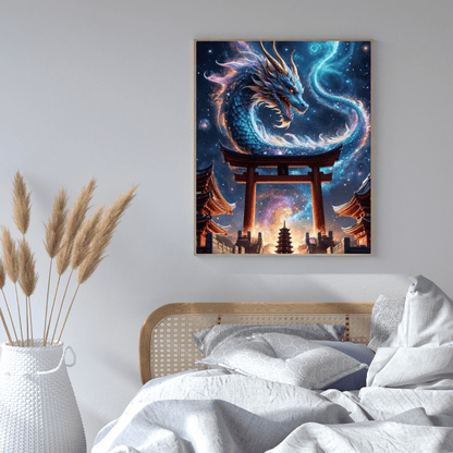 Cosmic Dragon & Temple - Wall Art - Aestheticanvas