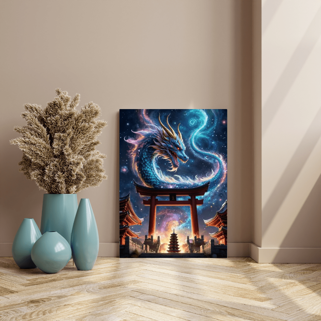 Cosmic Dragon & Temple - Wall Art - Aestheticanvas