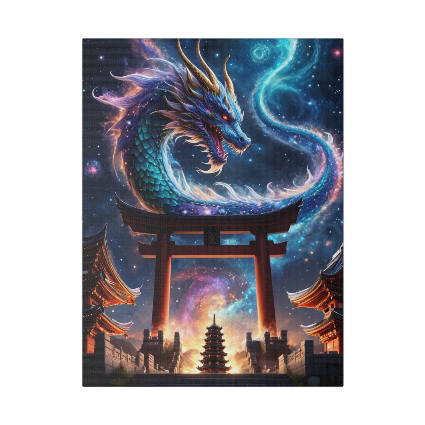 Cosmic Dragon & Temple - Wall Art - Aestheticanvas