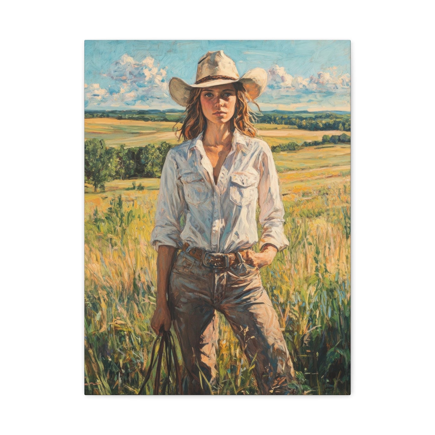 Cowgirl Elegance: Rustic Woman - Portrait Wall Art - Aestheticanvas