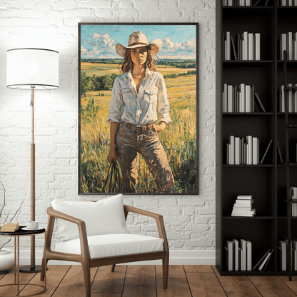 Cowgirl Elegance: Rustic Woman - Portrait Wall Art - Aestheticanvas