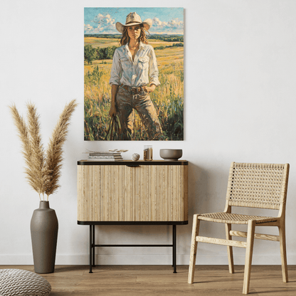 Cowgirl Elegance: Rustic Woman - Portrait Wall Art - Aestheticanvas