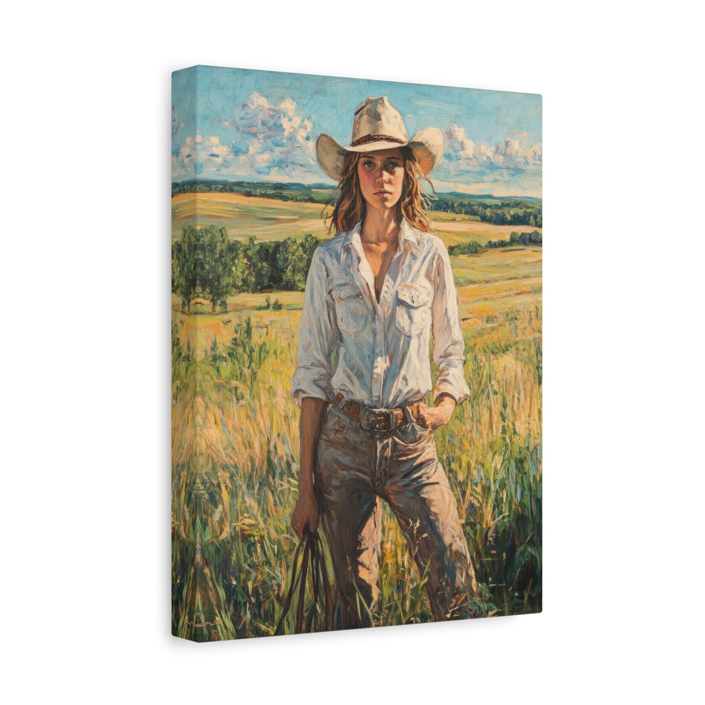 Cowgirl Elegance: Rustic Woman - Portrait Wall Art - Aestheticanvas