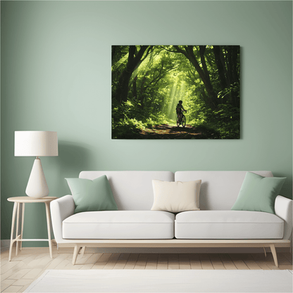 Cyclist in Serene Forest Path - Nature Wall Art - Aestheticanvas