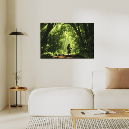 Cyclist in Serene Forest Path - Nature Wall Art - Aestheticanvas