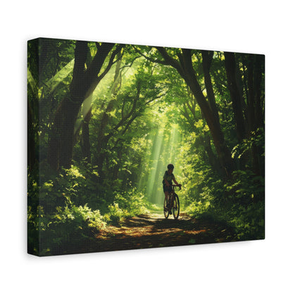 Cyclist in Serene Forest Path - Nature Wall Art - Aestheticanvas