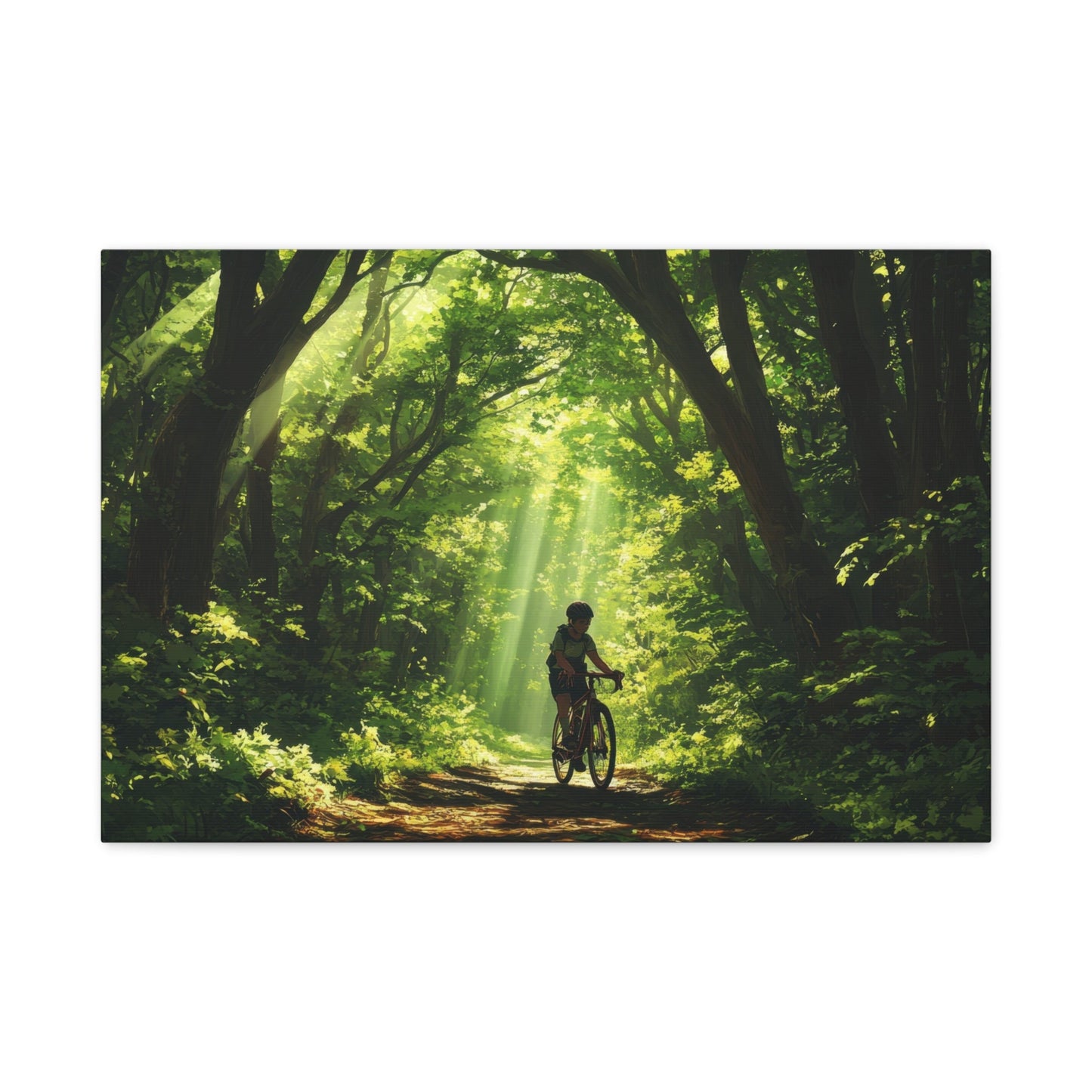 Cyclist in Serene Forest Path - Nature Wall Art - Aestheticanvas