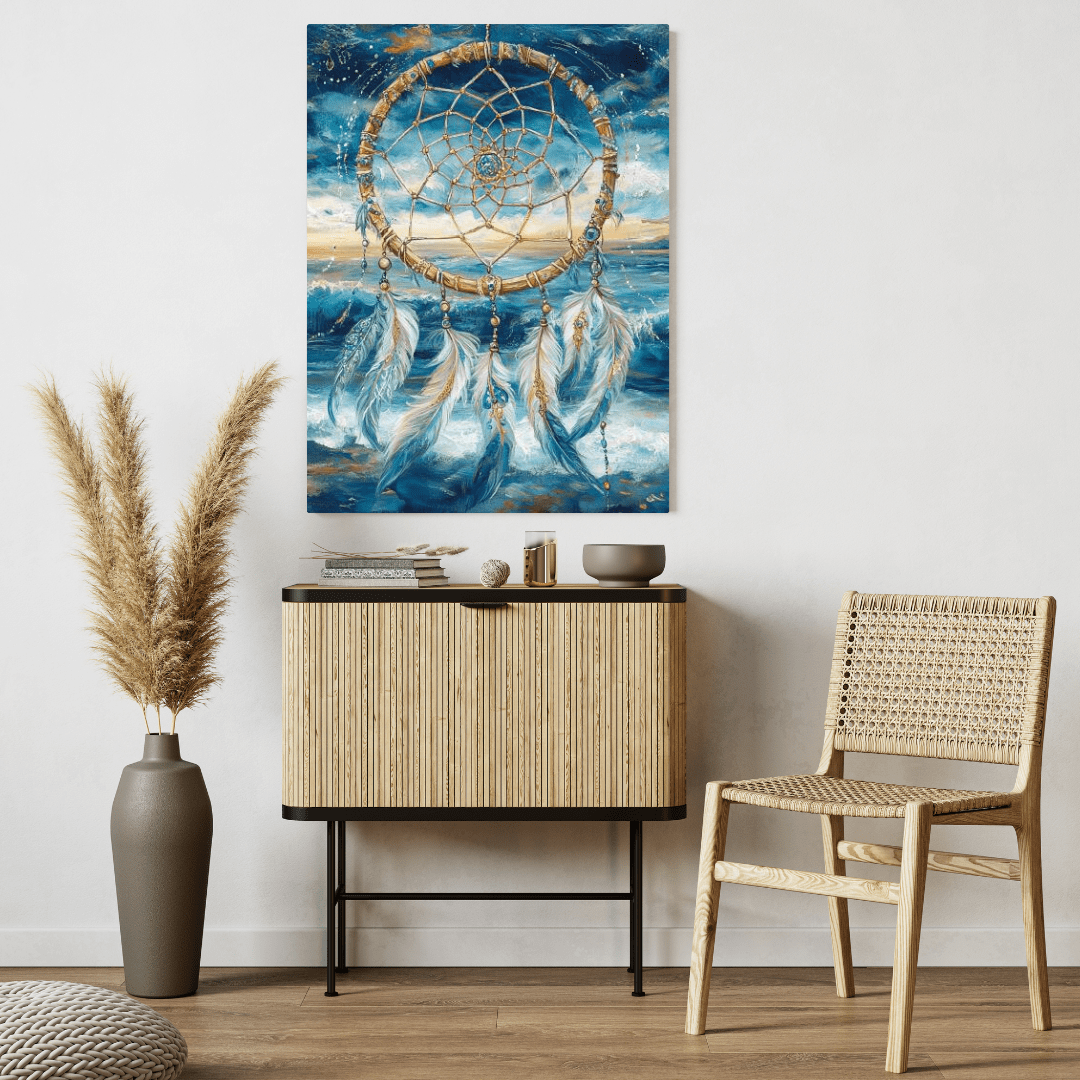 Dreamcatcher Over Ocean Waves - Abstract Wall Art - Aestheticanvas