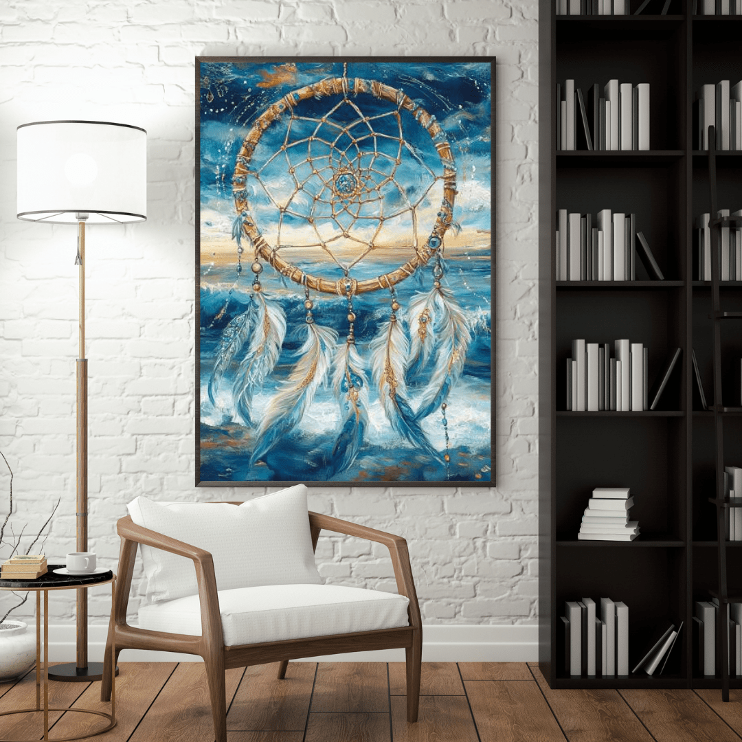 Dreamcatcher Over Ocean Waves - Abstract Wall Art - Aestheticanvas