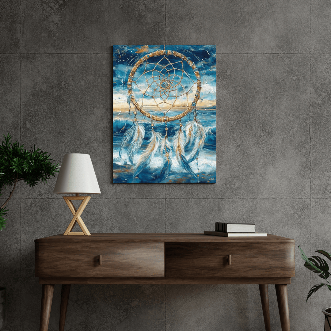 Dreamcatcher Over Ocean Waves - Abstract Wall Art - Aestheticanvas