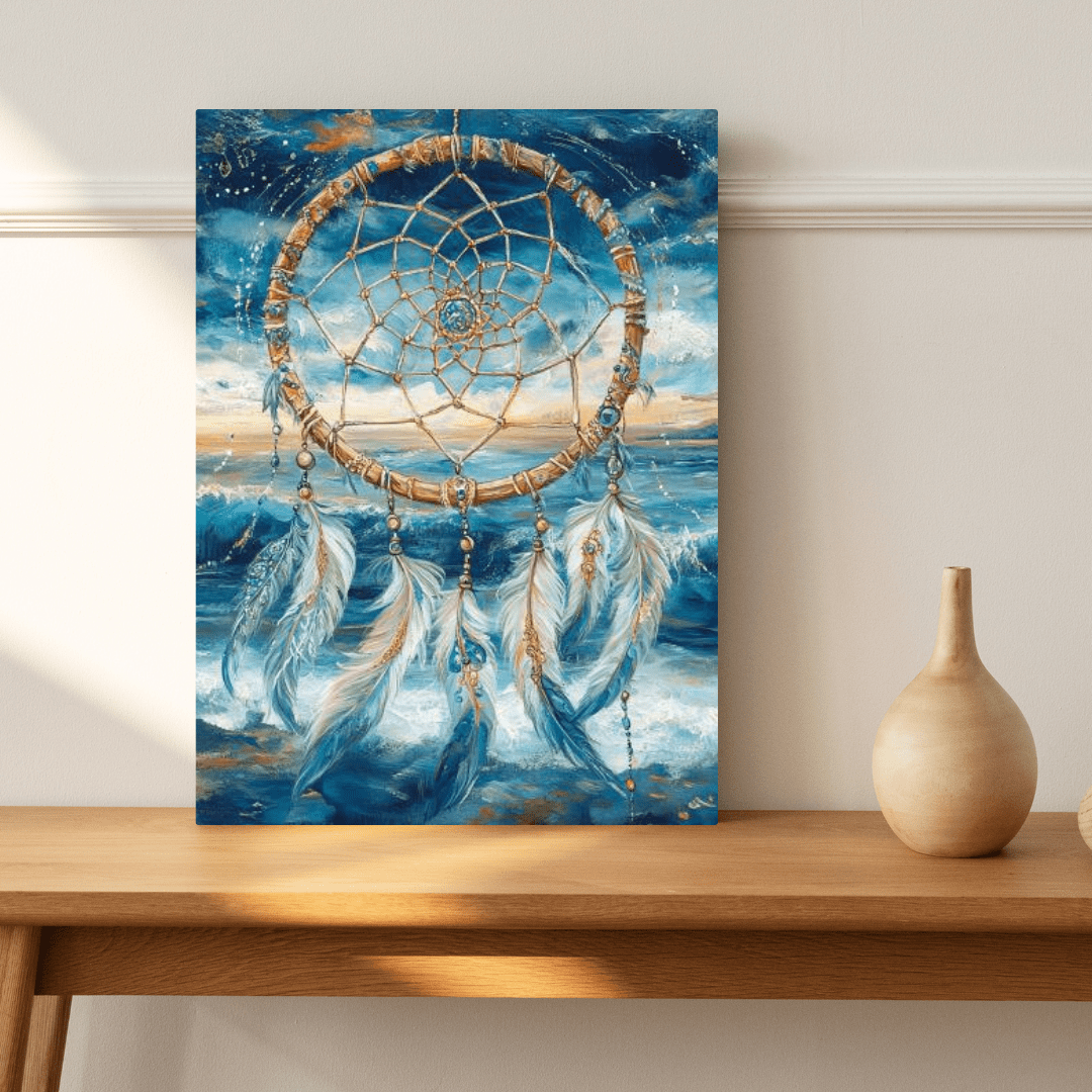 Dreamcatcher Over Ocean Waves - Abstract Wall Art - Aestheticanvas