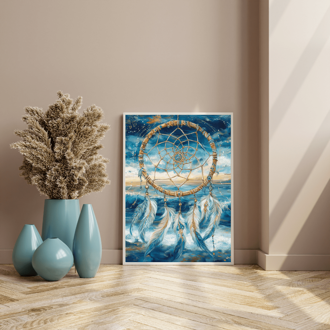 Dreamcatcher Over Ocean Waves - Abstract Wall Art - Aestheticanvas