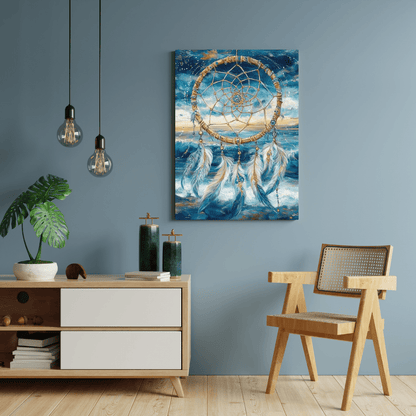 Dreamcatcher Over Ocean Waves - Abstract Wall Art - Aestheticanvas